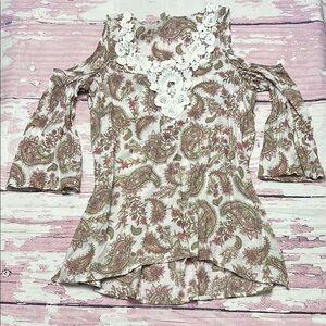 Floral Paisley Lace Cold Shoulder Top